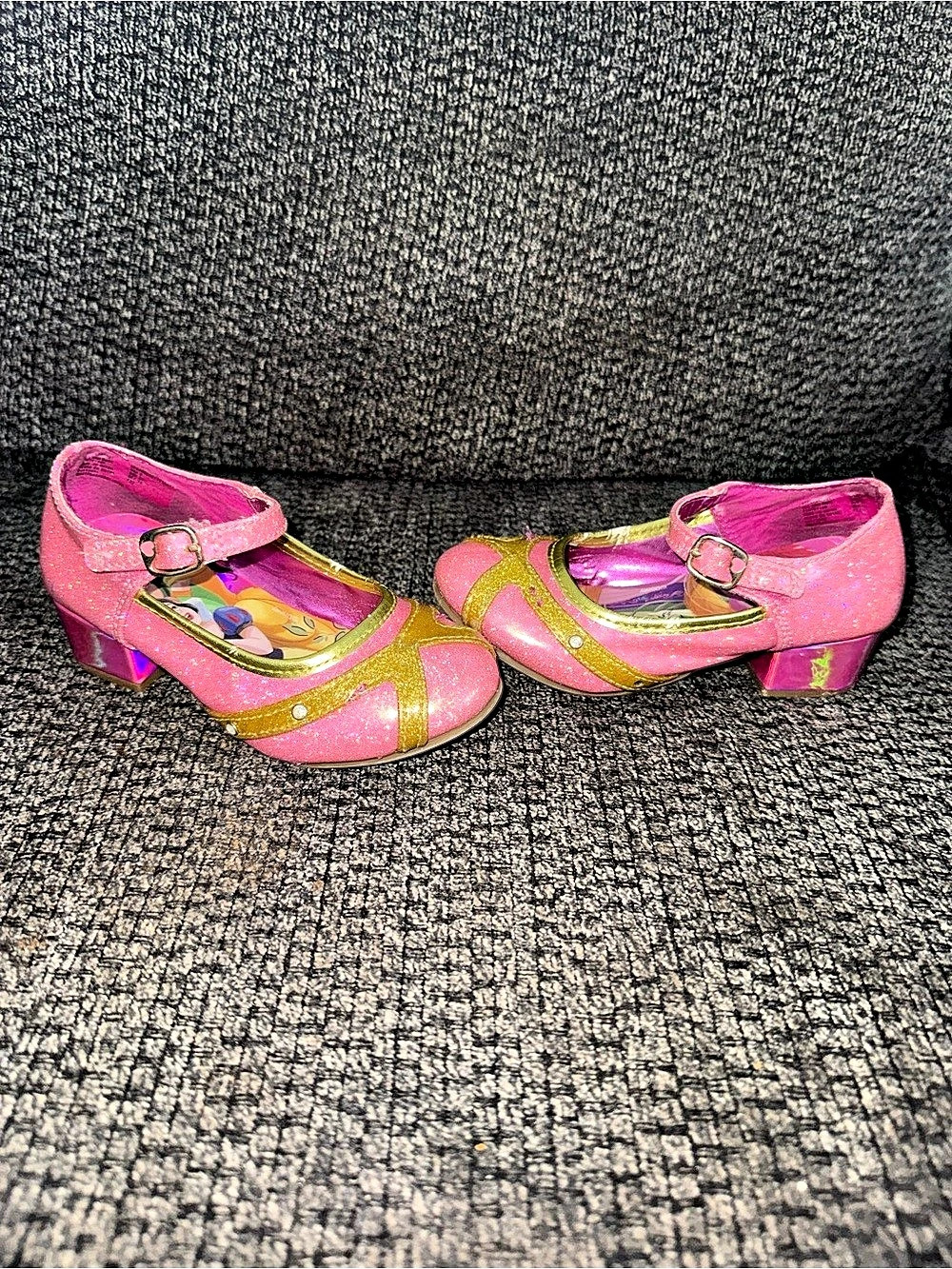 Disney Princess Girls Pink Glitter Gold Mary Jane Heels Size 9
